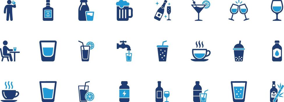 Drinks Solid Icon Set vector