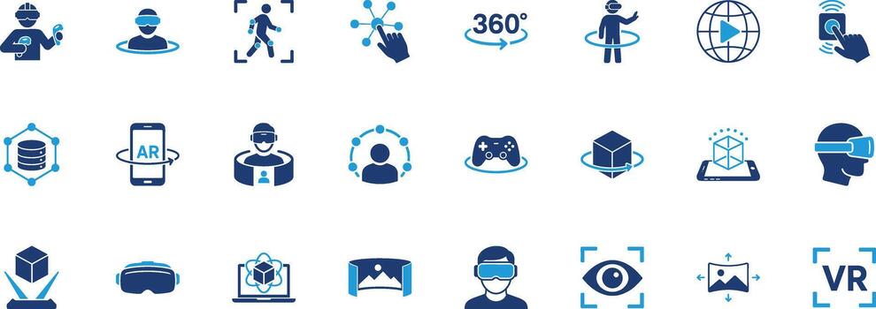 Virtual Reality Solid Icon Set vector
