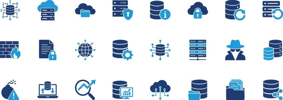 Data Storage Solid Icon Set vector