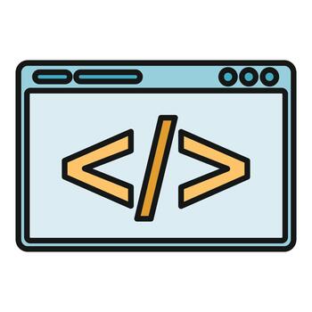 Browser window displaying code tags for web development vector