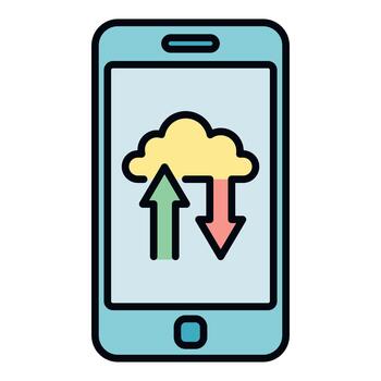 teléfono inteligente sincronizando datos con nube informática Servicio vector
