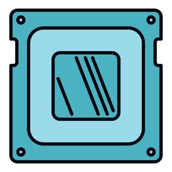 Processor microchip icon representing computer technology and data vector