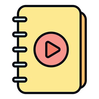 Notebook with play button representing tutorial content vector
