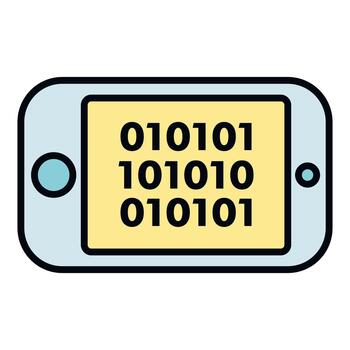 Mobile device displaying data and binary code vector
