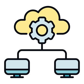 Cloud computing network connecting desktop computers setup vector