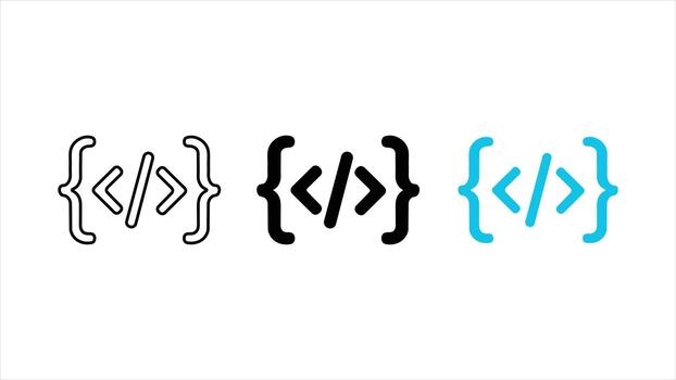 code brackets icon set outline solid and blue for programming and development vector