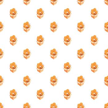 Orange balloons exploding from gift box pattern vector