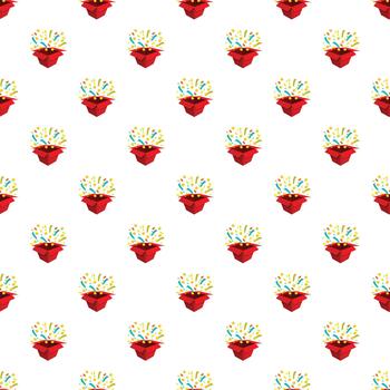 Red gift boxes exploding confetti seamless pattern vector