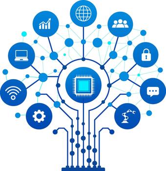Cloud Computing Network Technology. Digital Ecosystem Tree Global Network. vector
