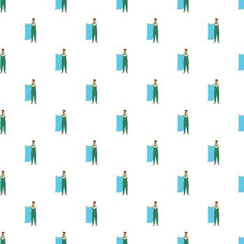 Worker pattern holding blue material repeating background vector