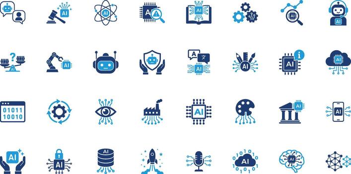 artificial inteligencia y máquina aprendizaje sólido icono conjunto vector