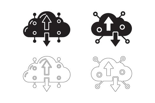 Cloud computing network node and database server sync icons. vector
