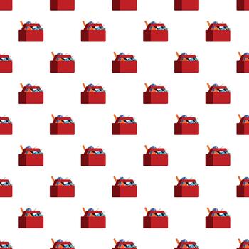 Red toolboxes with various tools pattern background vector
