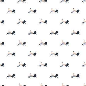 Man exercising using rowing machine seamless pattern vector