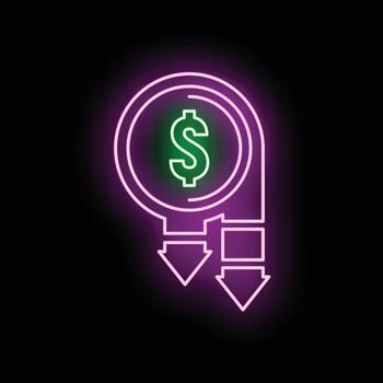 Dollar currency showing financial decrease against black background vector