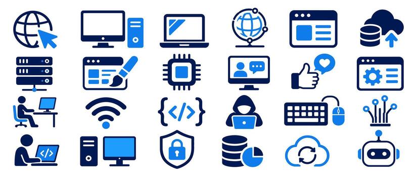 Computer network server hardware database administration graphics. vector