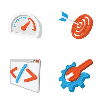 Website development performance coding target optimization icons vector