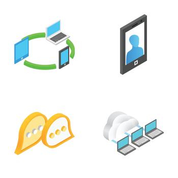 Digital devices syncing and cloud computing network concept vector