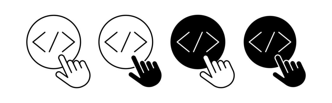 Code Bracket Symbols with Hand Cursor Taps for Programming Interface. vector