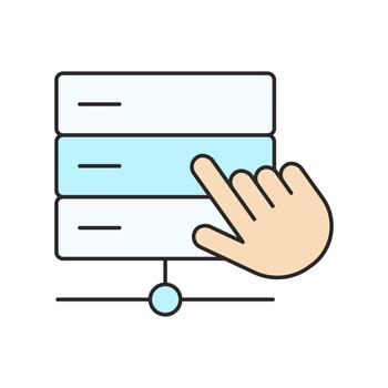 Hand Selecting Server Panel on Database Stack Interface. vector