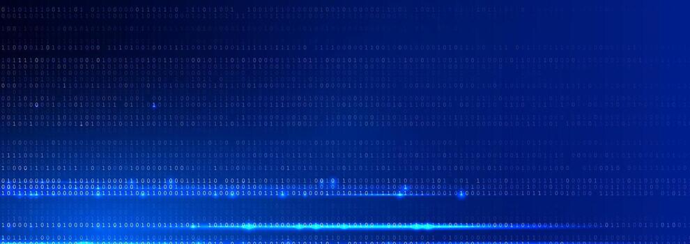 azul binario datos software programación código antecedentes. aleatorio partes de programa código. digital datos tecnología concepto. 1 0 0 máquina código. aleatorio binario datos matriz amplio ilustración vector