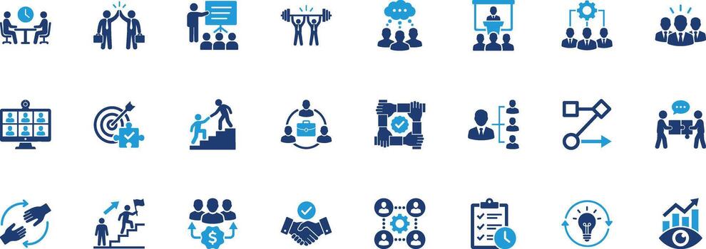 trabajo en equipo sólido icono conjunto vector