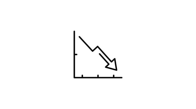 Downward trend graph icon on white background representing decrease vector