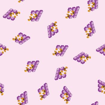 insertion sort algorithm isometric icon seamless pattern vector