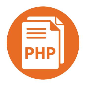 PHP File Icon Orange Circle Button Representing Web Development Scripting And Programming Code vector