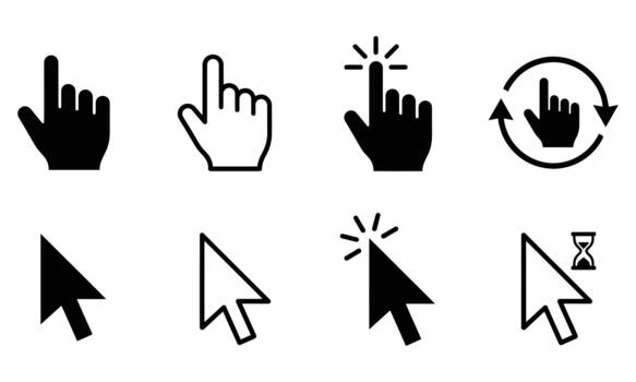 Computer Mouse Pointer Hand Click Arrow Navigation Interface Button Set Icon vector