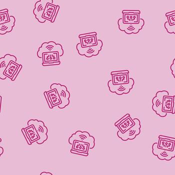 virtual machine cloud computing line seamless pattern vector