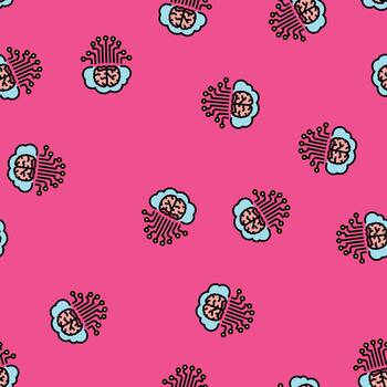brain and cloud computing seamless pattern vector