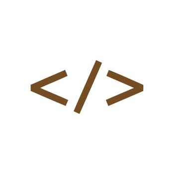Brown angled brackets icon, representing code syntax or programming elements. vector