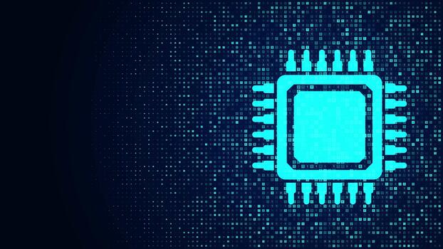 cpu mikroprocessor eller chip ikon tillverkad med binär koda, digital binär data och strömning digital koda video