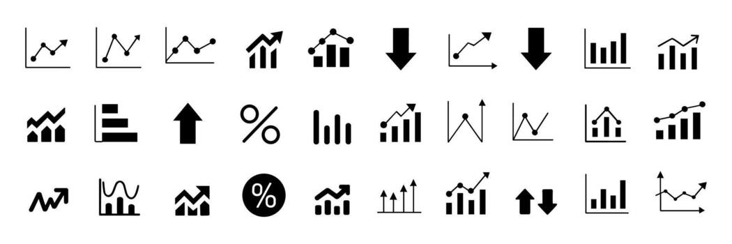 Increase and decrease icon set featuring business growth and decline graph symbols. Illustration. vector