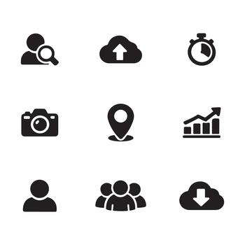 negro sólido nube datos analítica icono conjunto vector