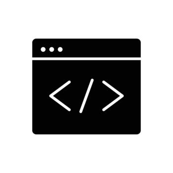 Software development browser window icon featuring code brackets, representing programming, coding, and web engineering. vector