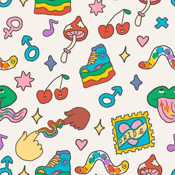 seamless pattern with pride month objects vector