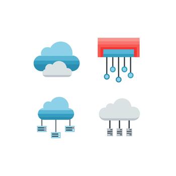 nube informática y datos servidor red íconos conjunto vector