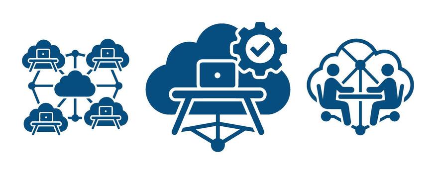 Cloud computing network security icon set with digital technology data management elements vector