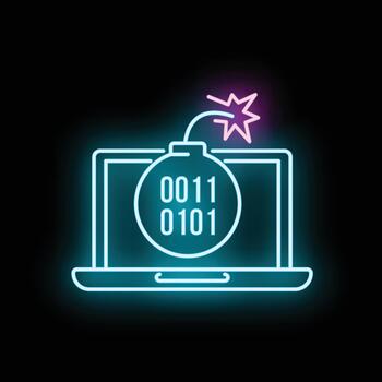 ordenador portátil frente a datos bomba con binario código vector