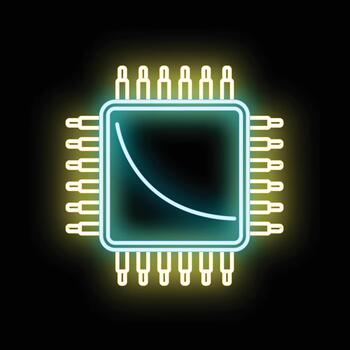 computadora chip Procesando datos con brillante neón efecto vector