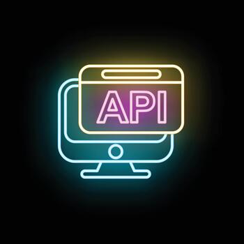 api interfaz programación y software desarrollo neón icono vector