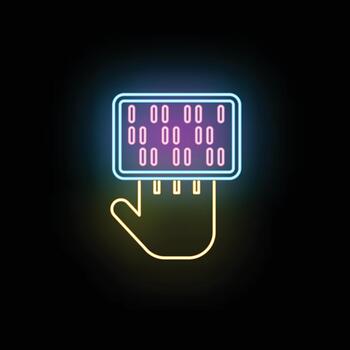 mano conectando a digital interfaz con binario código vector