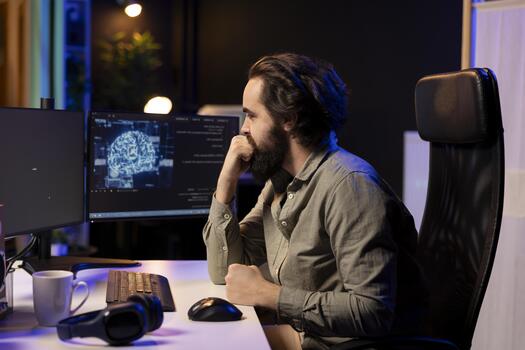 programador actualización artificial inteligencia profundo aprendizaje algoritmo, escritura binario código guiones. foto