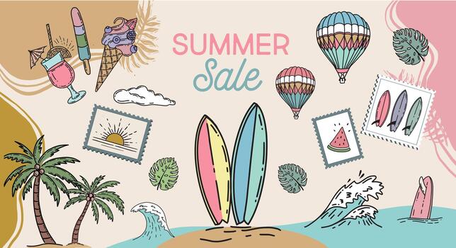 Beach Elements Collection. Hello Summer vector