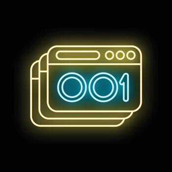 navegador ventana con binario código neón icono vector