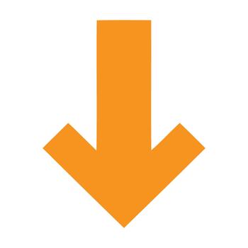Bold orange arrow pointing downwards, representing decline or decrease. vector