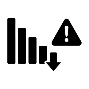 une en baisse bar graphique avec une avertissement signe indique une diminution s'orienter. png