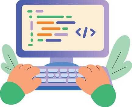 ordenador portátil pantalla con codificación y estudiar elementos. vector